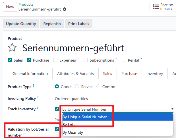 Odoo Seriennummer